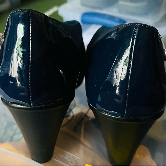 Calvin Klein Peep Toe Fabric Wrap Wedge Heels size 8 1/2 - 9 blue - Picture 13 of 14